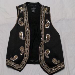 The Limited Vintage Black Sequin Beaded Sweater Vest Size Small